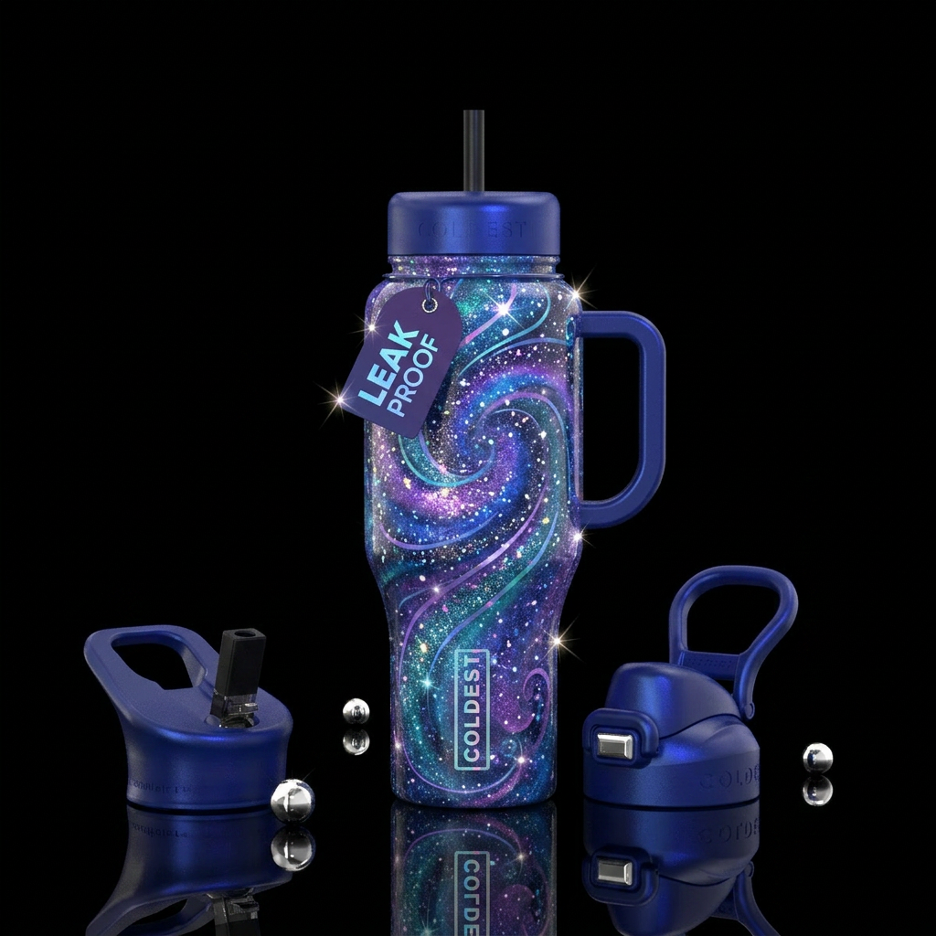 Enchanted,, sparkly, whimsical, swirls water bottle design