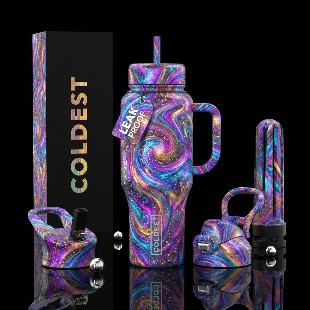 Enchanted,, sparkly, whimsical, swirls water bottle design