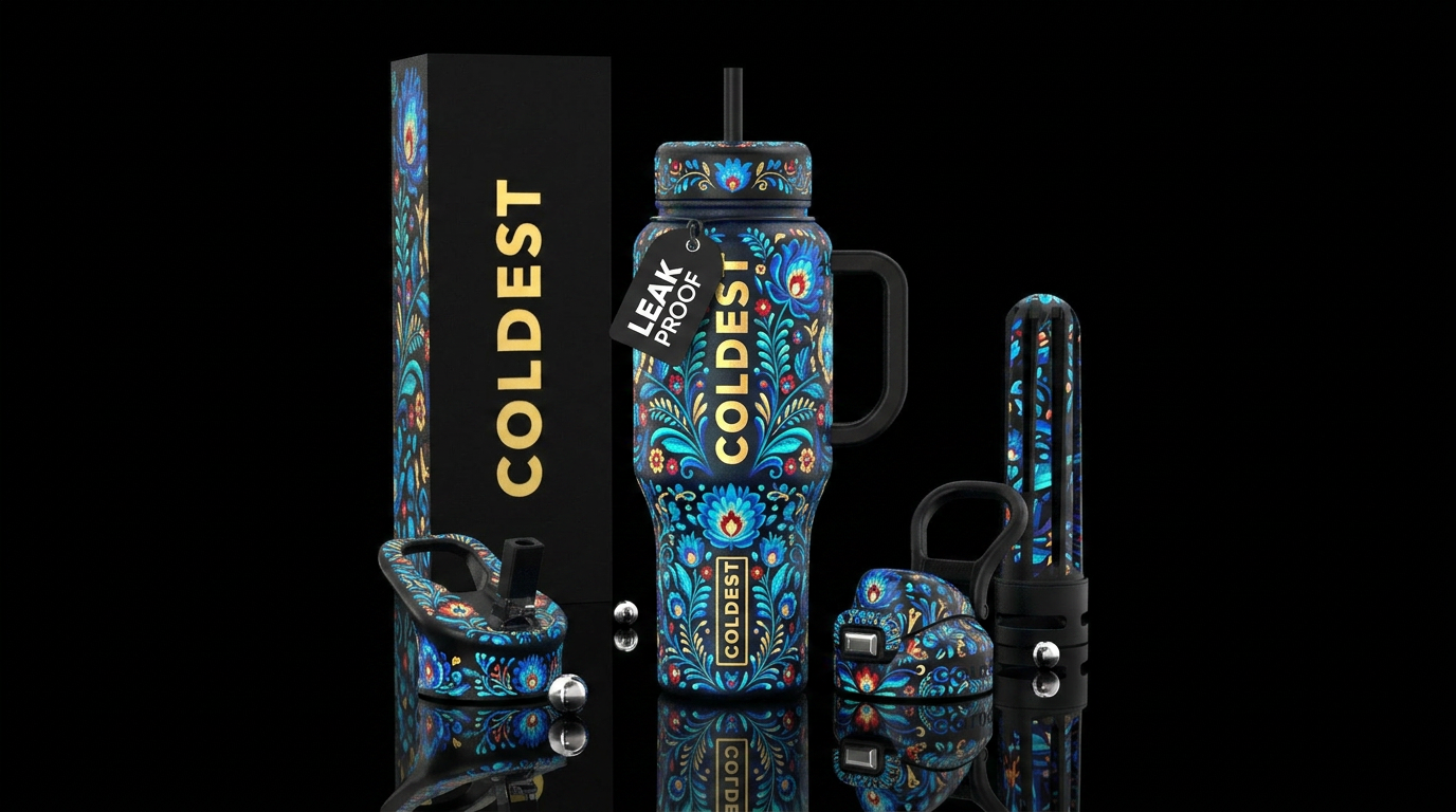 folk art, soothing, beautiul, glowie water bottle design