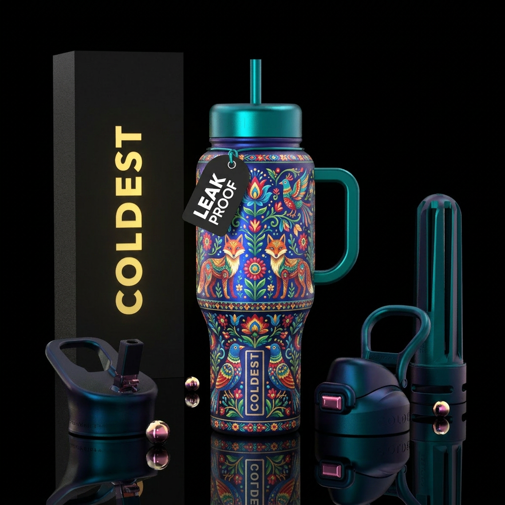 folk art, soothing, beautiul, glowie water bottle design