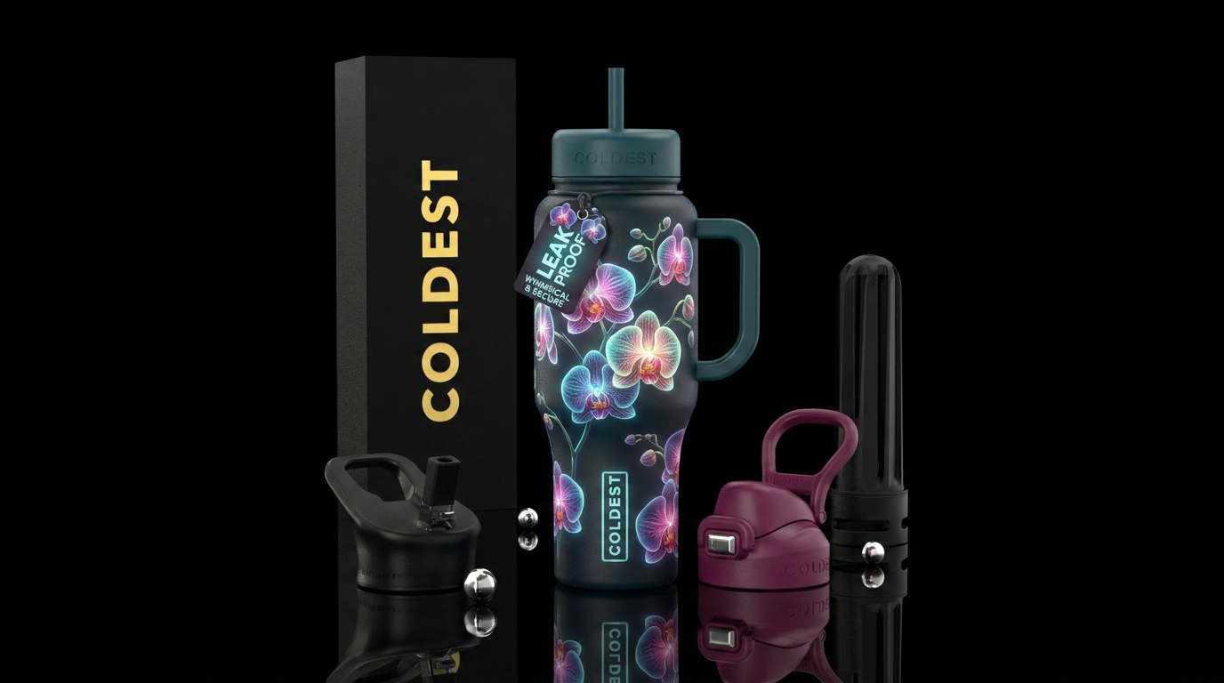 Orchids, beautiul, glowie, whimsical water bottle design