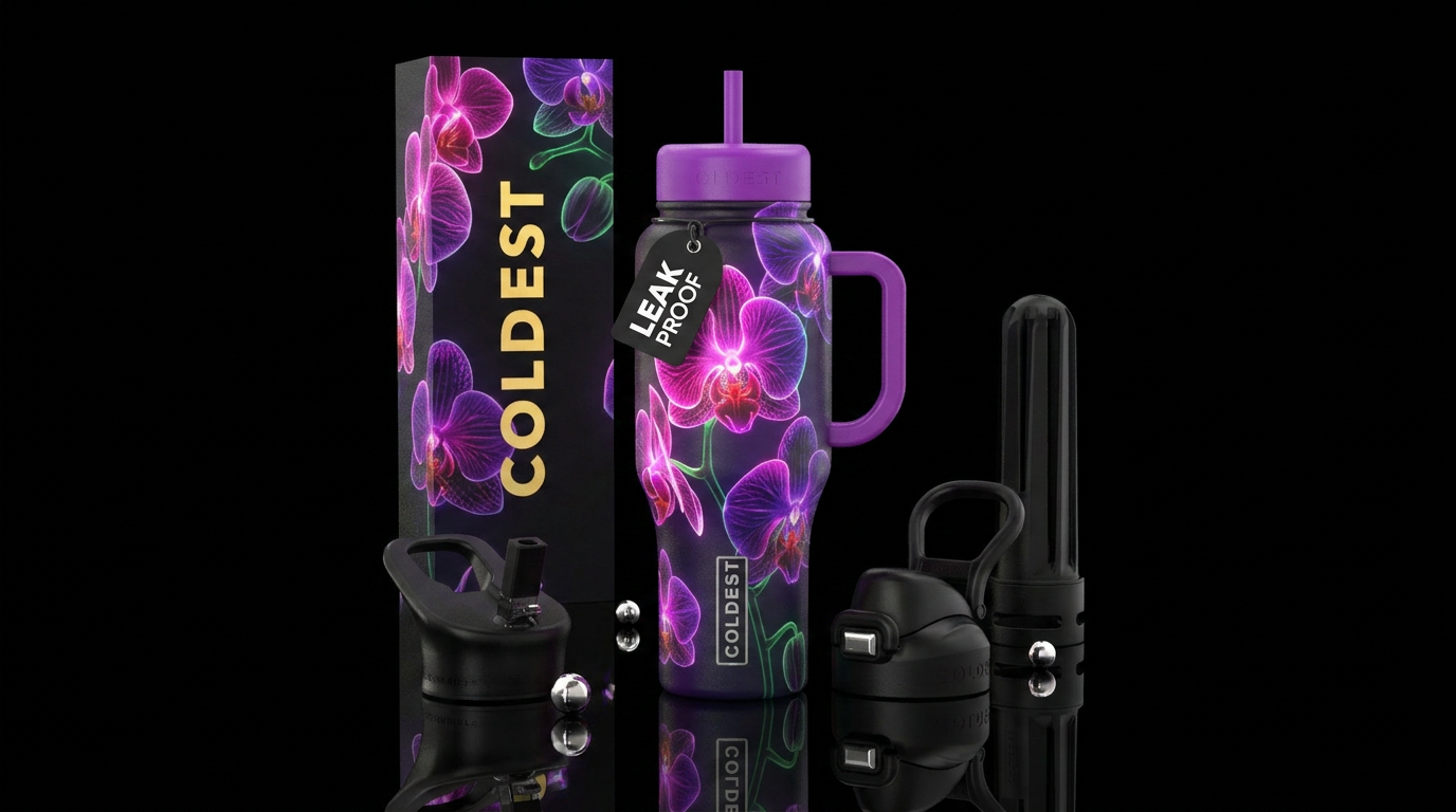 Orchids, beautiul, glowie, whimsical water bottle design