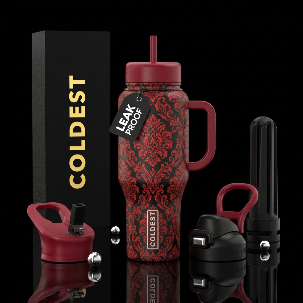 classical, european pattern red and black water bottle design