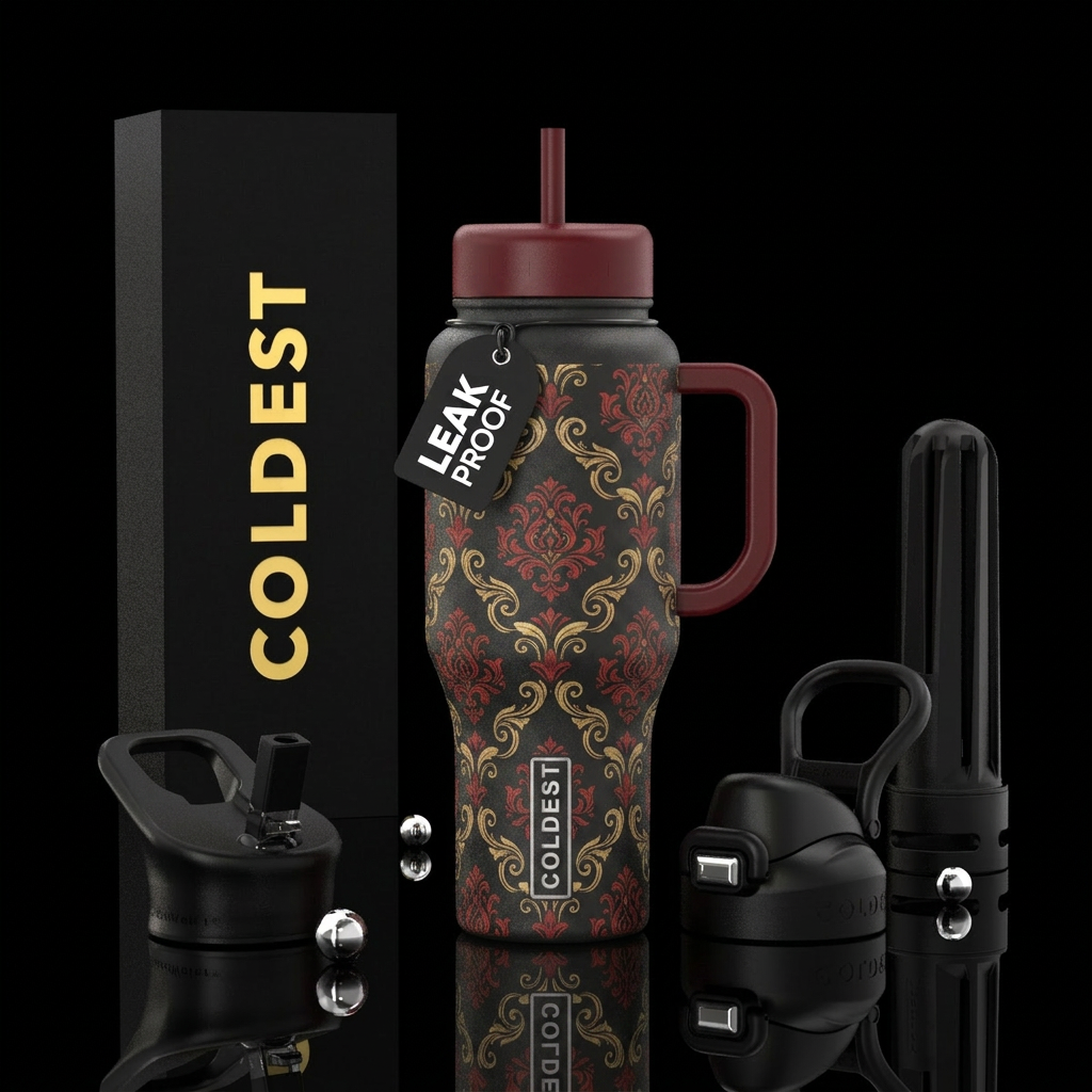 classical, european pattern red and black water bottle design