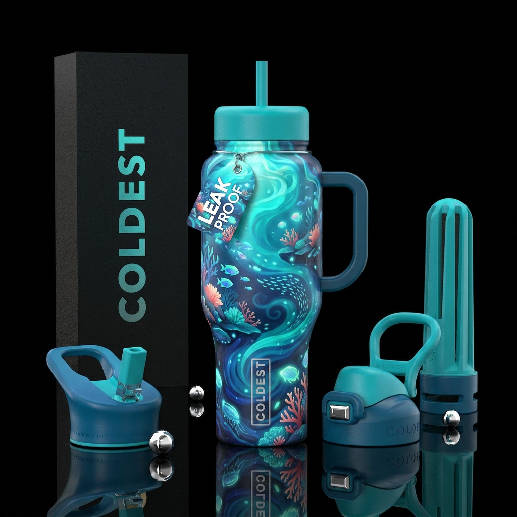 hawaiian,dreamy, ocean,  glowie water bottle design