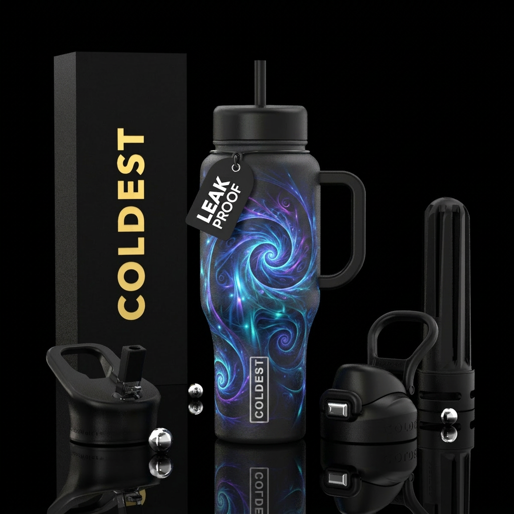 mesmerizing, glowie, magical, spirals, water bottle design
