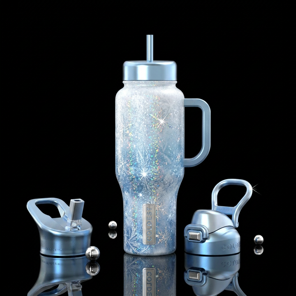Winter wonderland,  snowy, sparkly, beautiul water bottle design