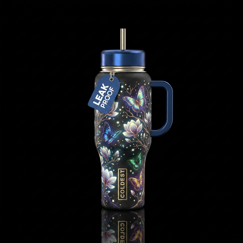 magnolia, glowie, trees, butterfly water bottle design