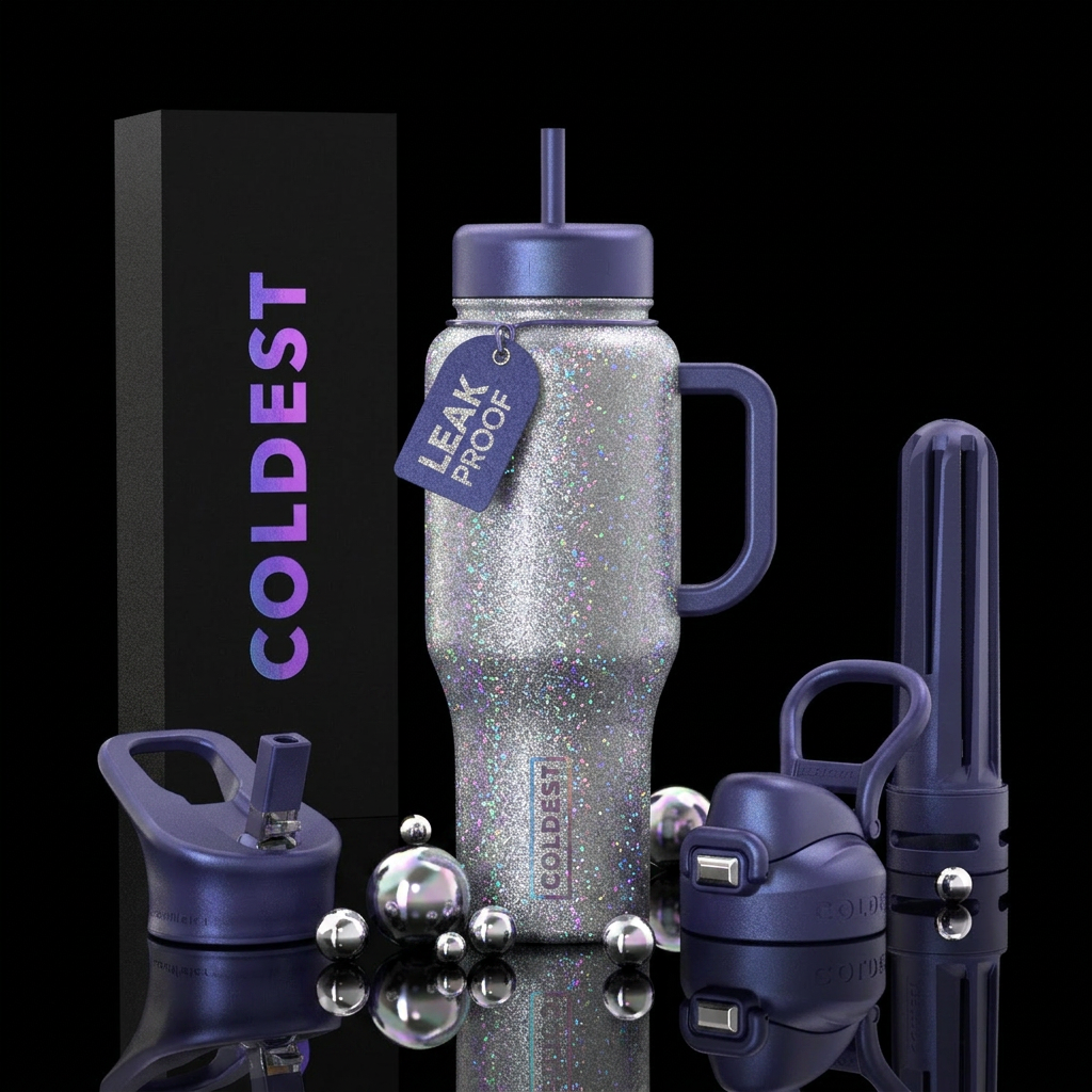 silver, enchanted, sparkly water bottle design