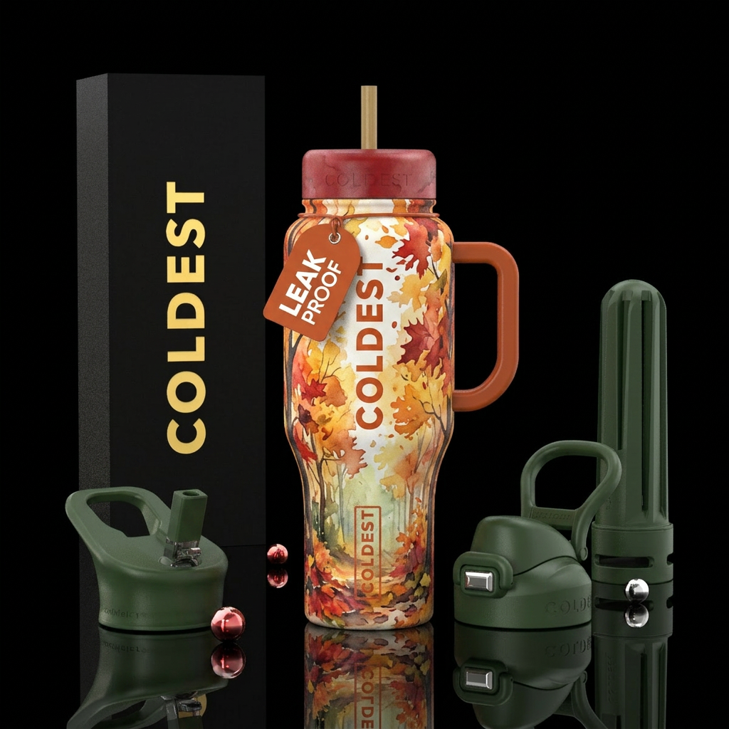 Autumn leaves,  trees, watercolor, painting water bottle design