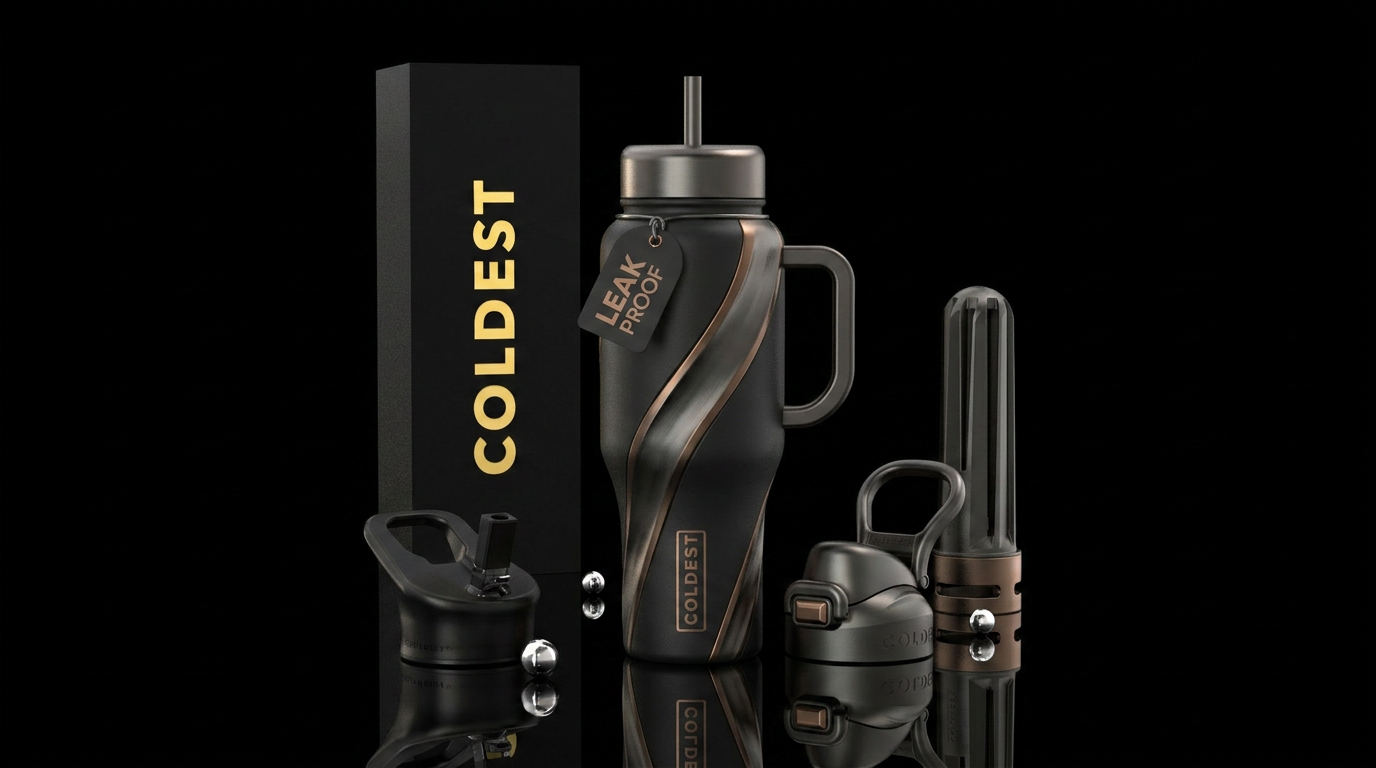 luxurious, rugged,  modern,  deep matte black,  ti... water bottle design