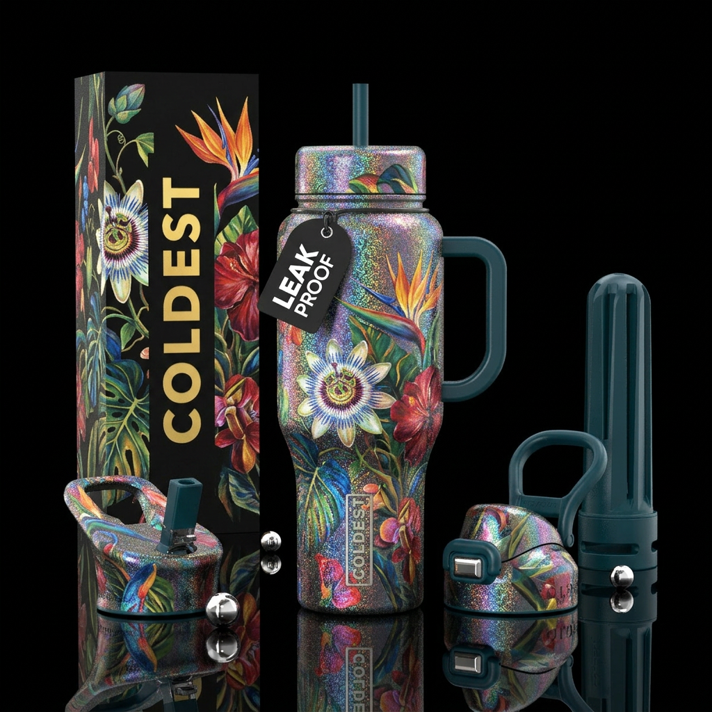 european, painting, irridescent, sparkly, exotic p... water bottle design