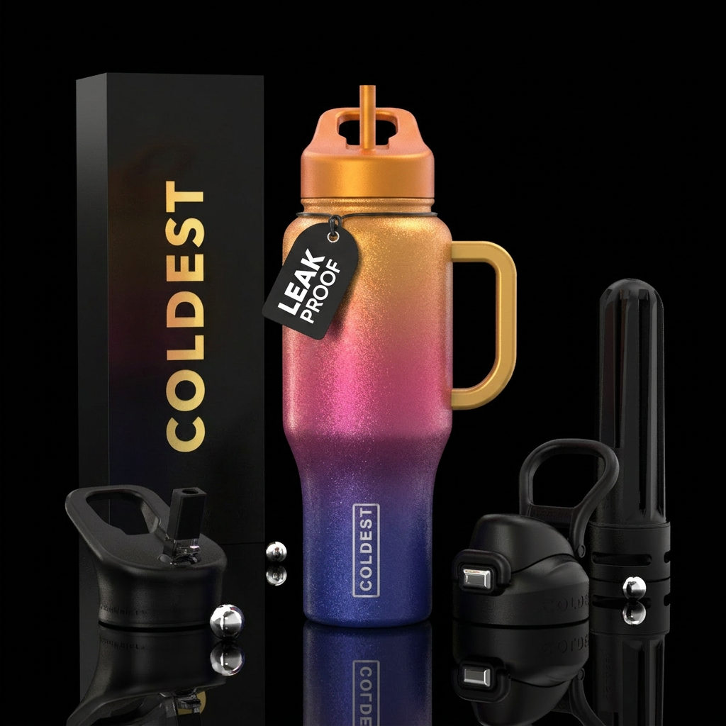 ombre, sparkly, summer vibes,  colors of the sunse... water bottle design