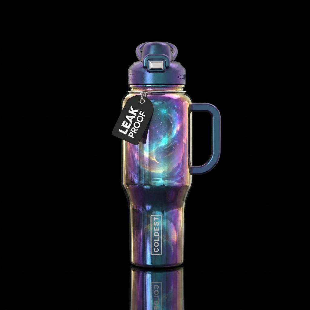 zen, beautiul, fantasy,  peaceful, irridescent water bottle design