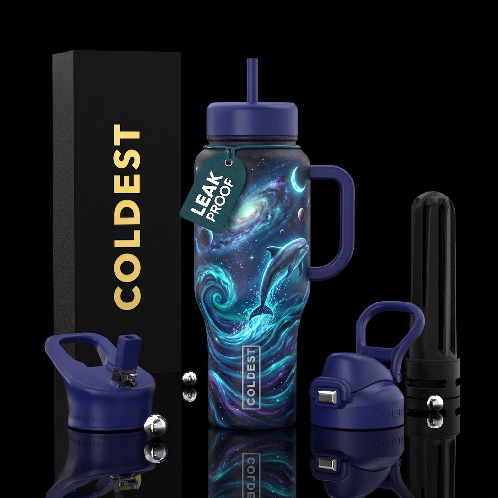 dolphin, glowie, ocean,  night water bottle design