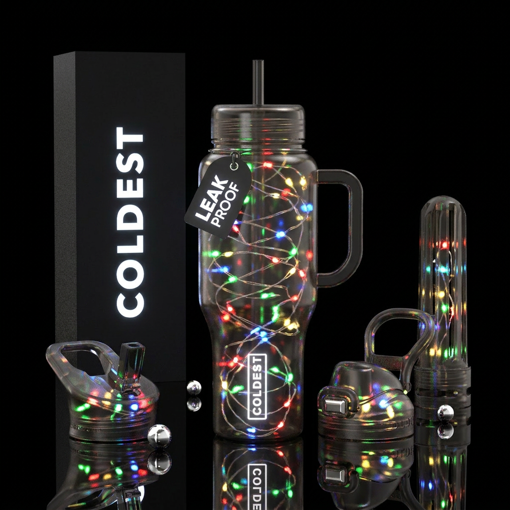 Christmas lights , glowie water bottle design