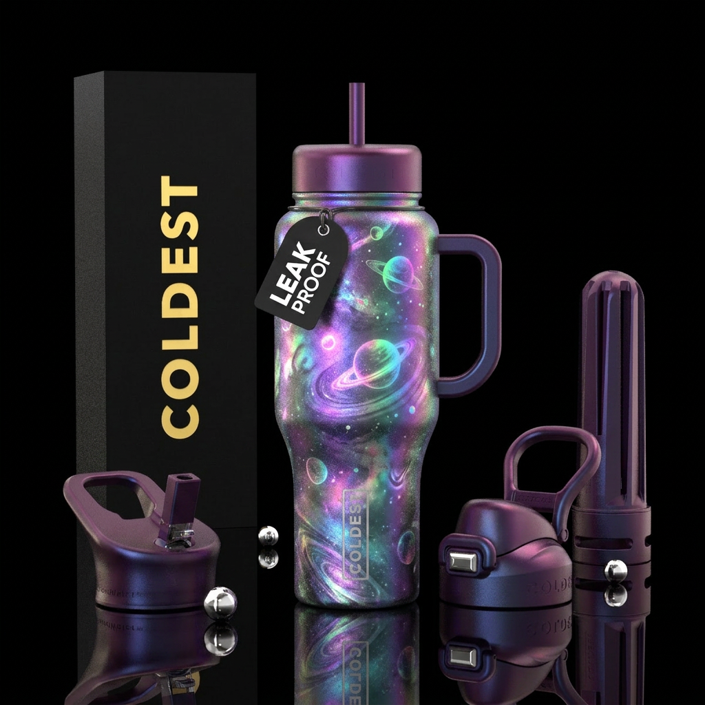 planets, glowie, enchanted, swirls, irridescent water bottle design