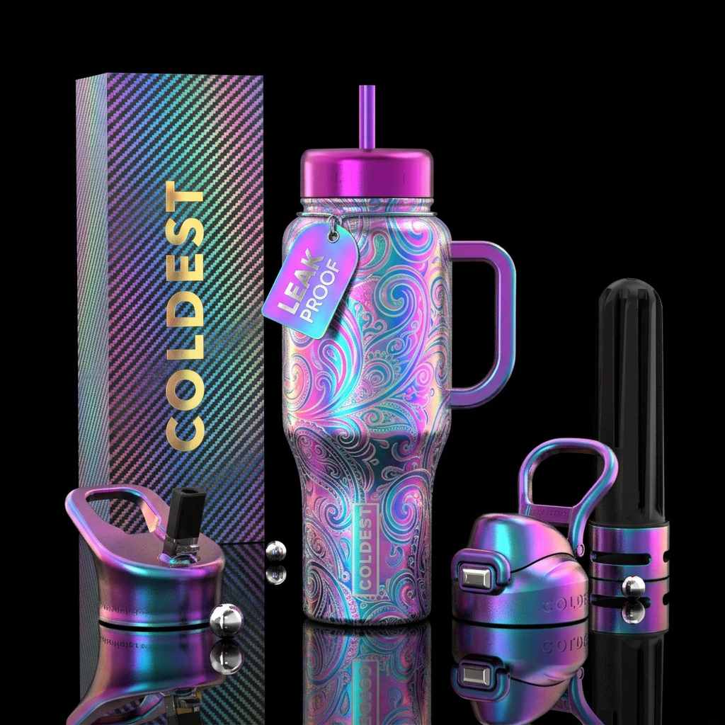 paisley, swirls,, irridescent water bottle design