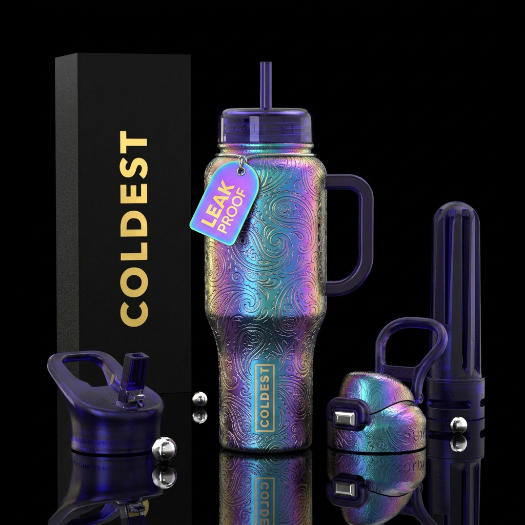 paisley, swirls,, irridescent water bottle design