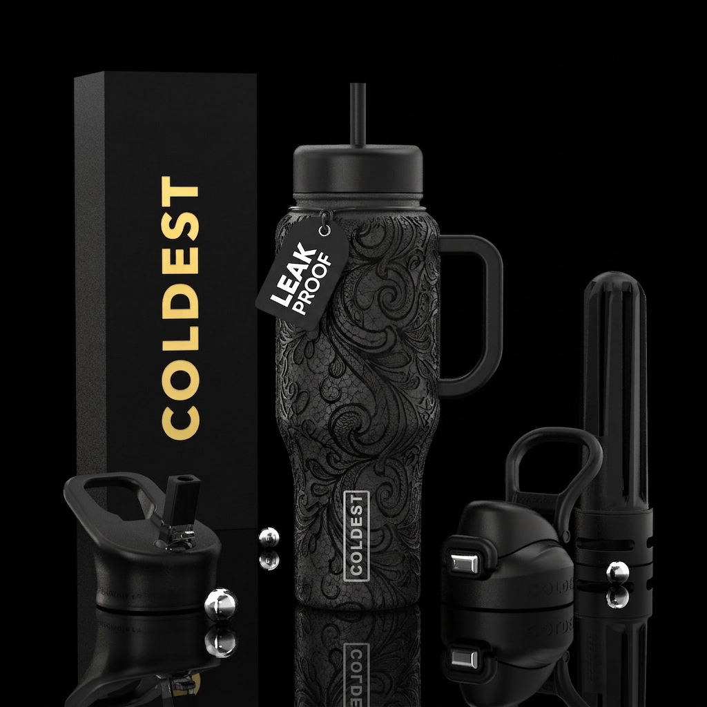 Black lace,, beautiul, swirls water bottle design