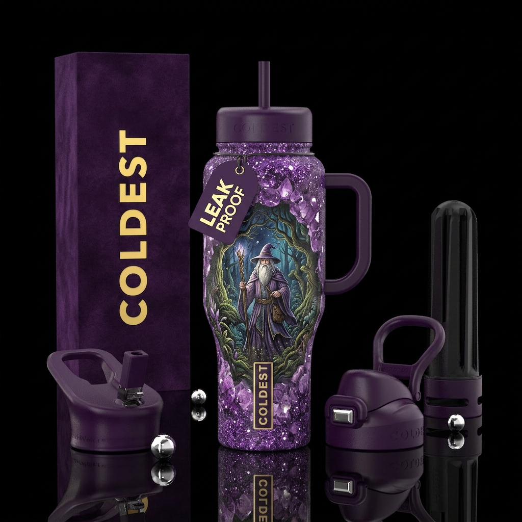 amethyst, sparkly, wizard,  forest water bottle design