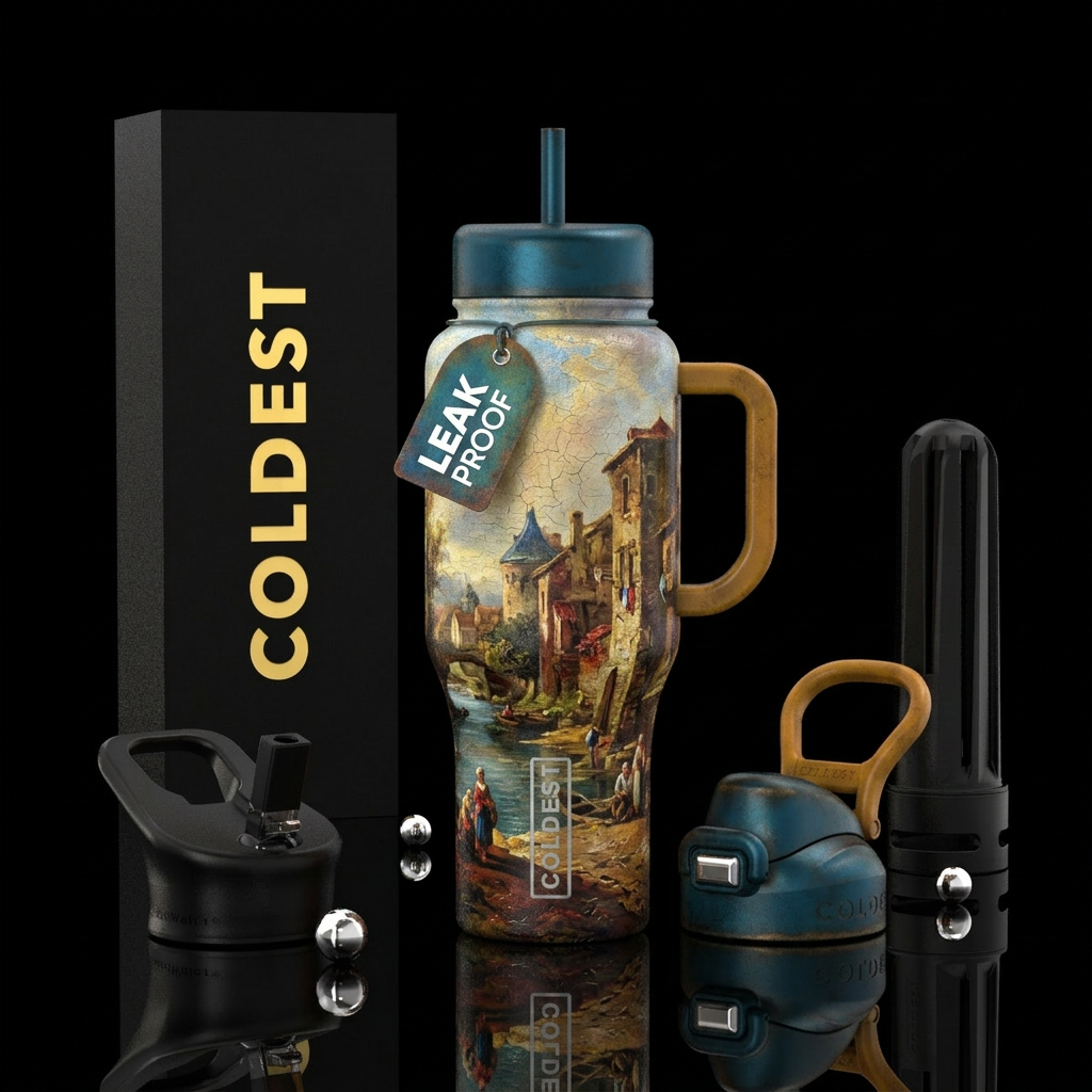 european, oil painted,, old water bottle design