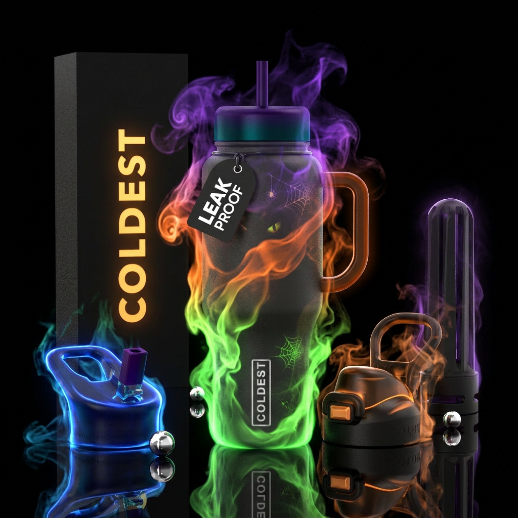 smoke, glowie, dark,  Halloween water bottle design