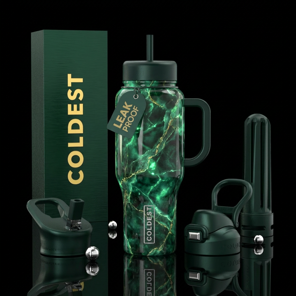 emerald, glowie, marble, fantasy, whimsical water bottle design