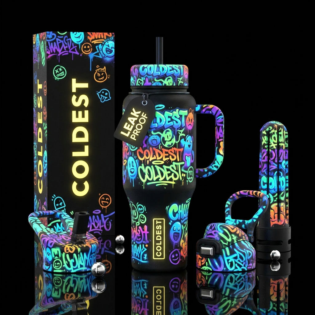funny, glowie,  graffiti water bottle design