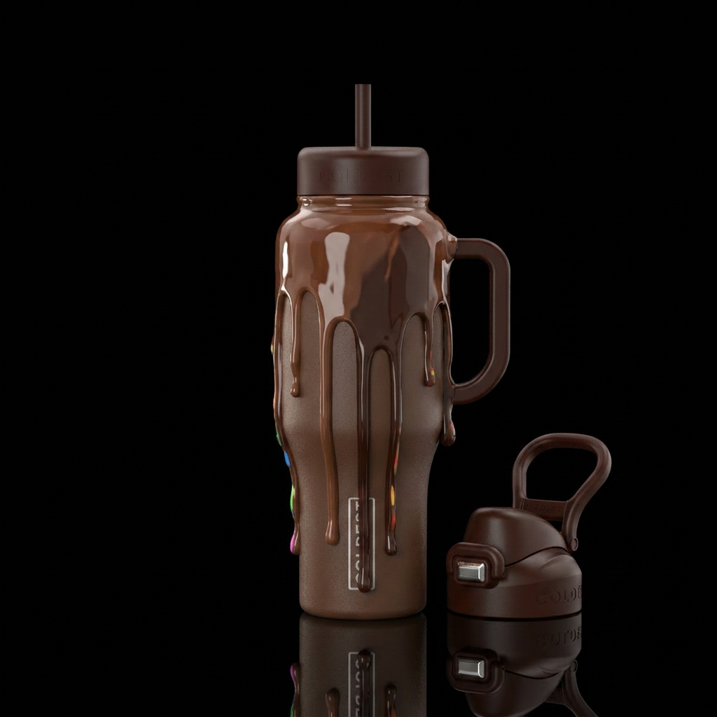 chocolate, dripping, whimsical water bottle design