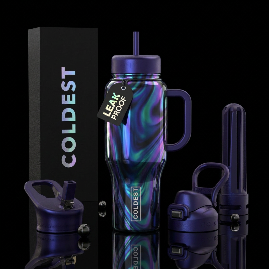 irridescent, darkness, swirls, wonderland water bottle design