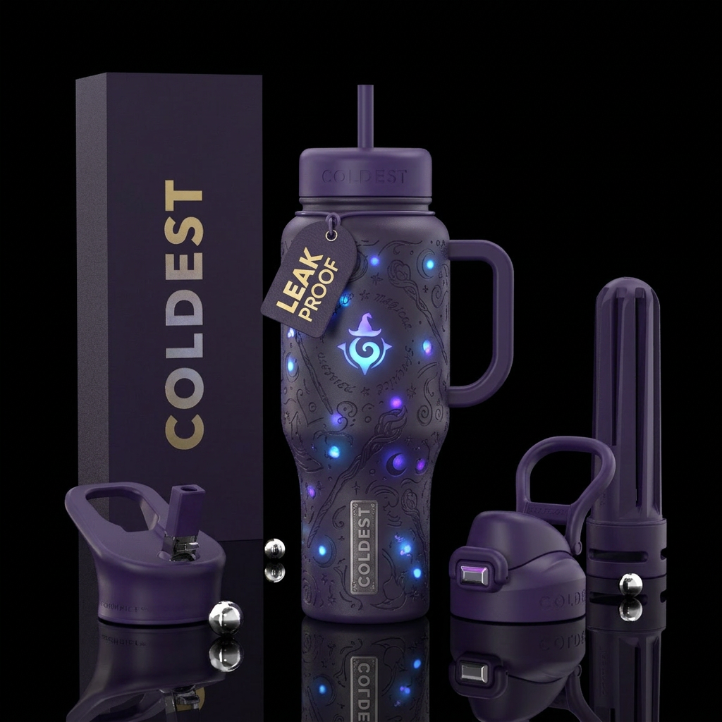 monochrome, wizard, matte, whimsical, glowie, magi... water bottle design