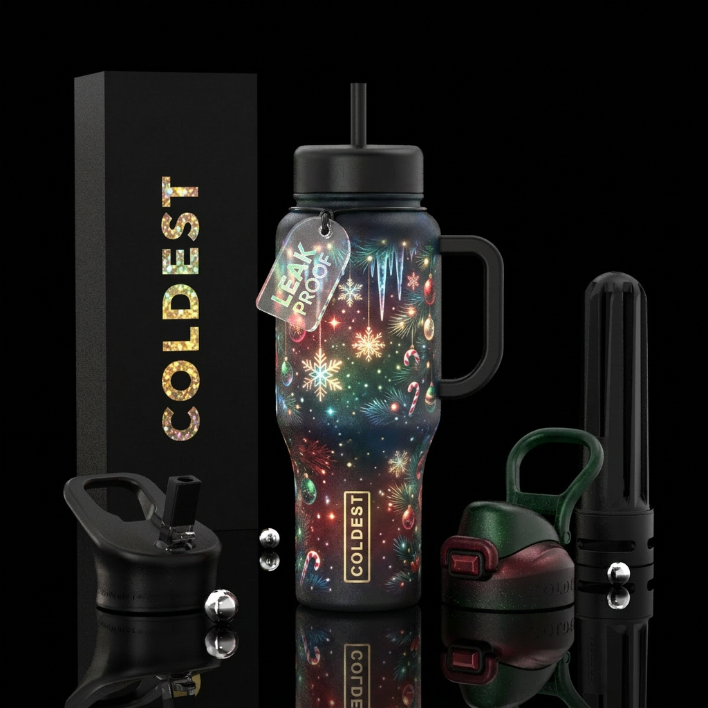 wonderland,  winter, Christmas,, glowie, vibrant, ... water bottle design