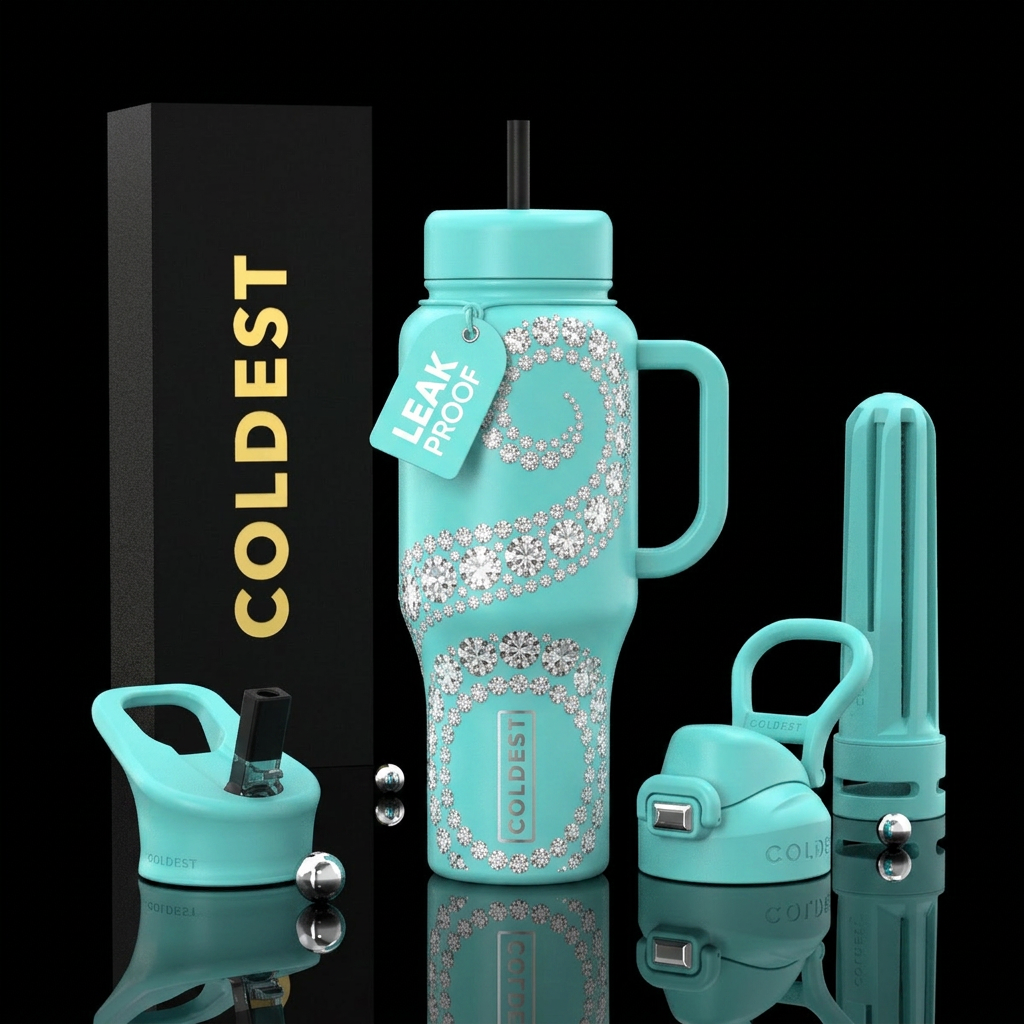 Tiffany blue color, with sparkly diamonds spiralin... water bottle design