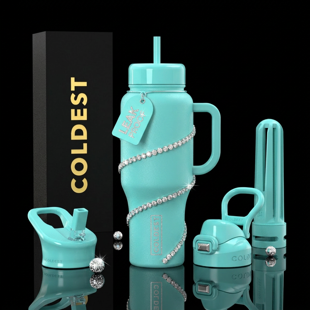 Tiffany blue color, with sparkly diamonds spiralin... water bottle design