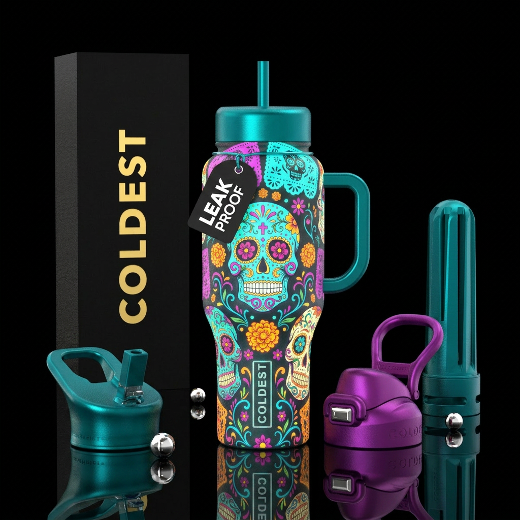 Sugar skulls,  day of the dead,  beautiul,  glowie water bottle design