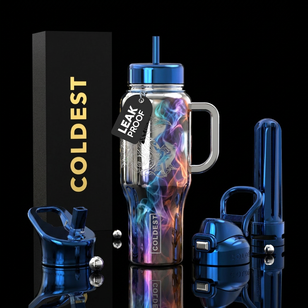smoke, fantasy, chrome water bottle design