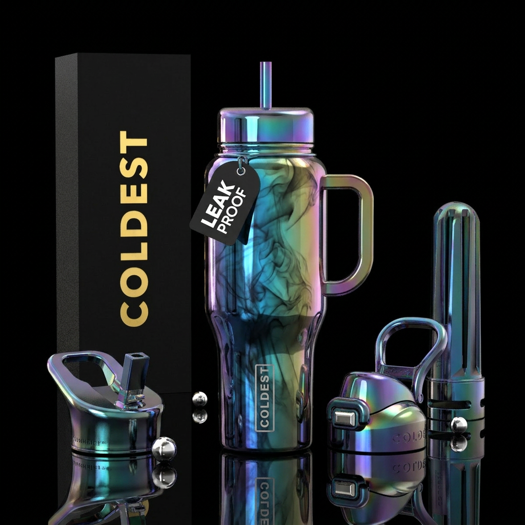 smoke, fantasy, chrome water bottle design