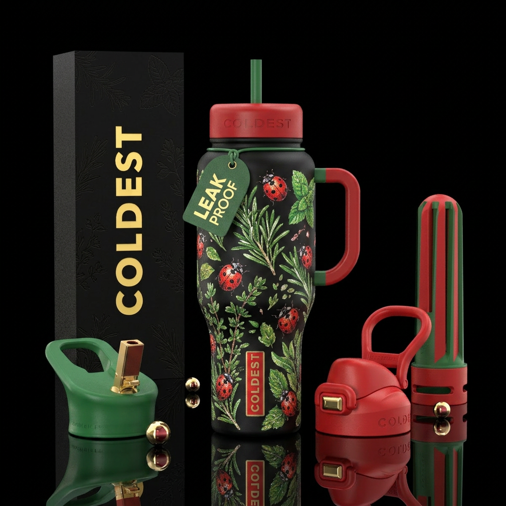 herbs,  garden,  ladybugs, sparkly water bottle design