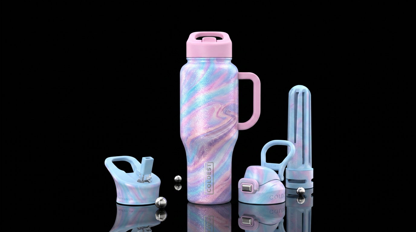 cotton candy, sparkly, beautiul, swirls, desert, f... water bottle design