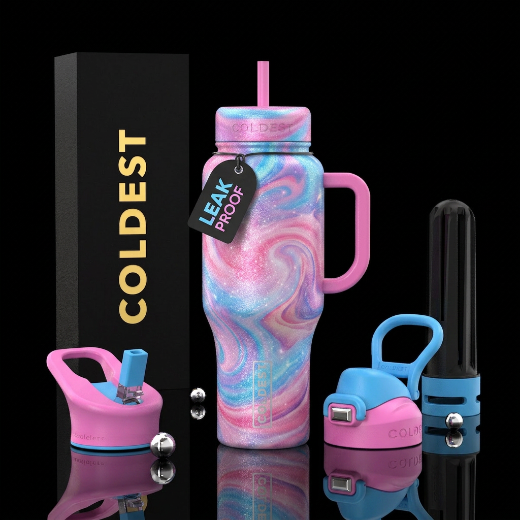 cotton candy, sparkly, beautiul, swirls, desert, f... water bottle design