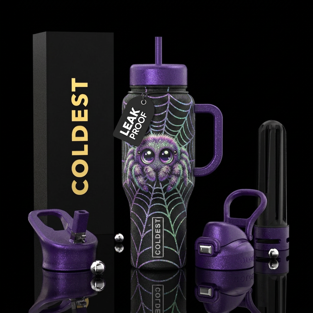 Cute fuzzy spider with big pretty eyes , sitting o... water bottle design