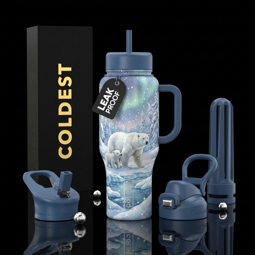 Polar bear,  winter wonderland,  Christmas, sparkl... water bottle design