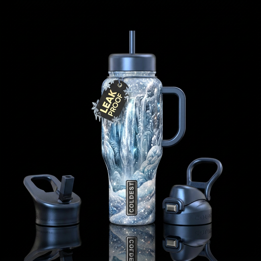 Winder, waterfall , snowy,, sparkly water bottle design