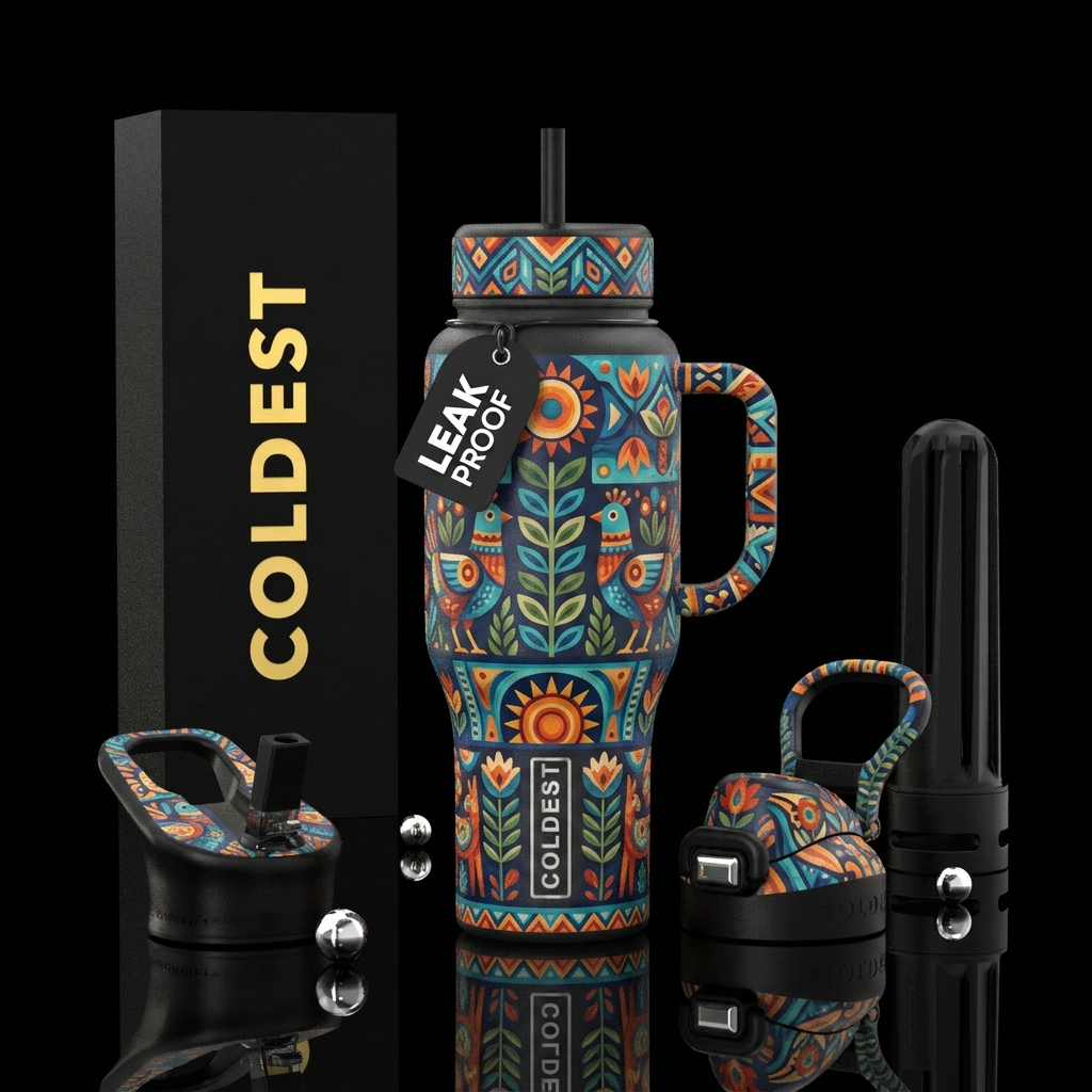 abstract, folk art, beautiul water bottle design