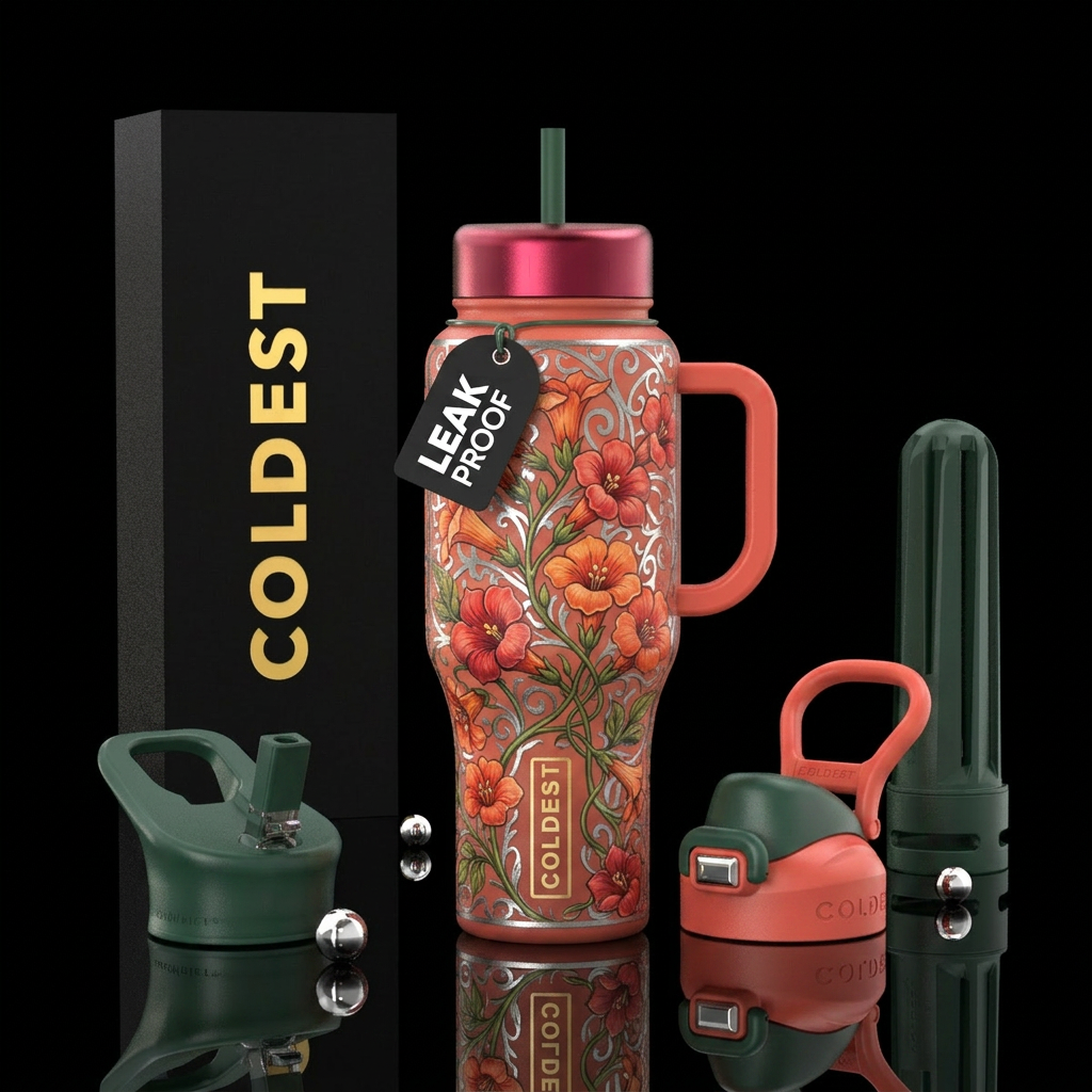 Trumpet vines,  flowers,, fantasy, beautiul water bottle design