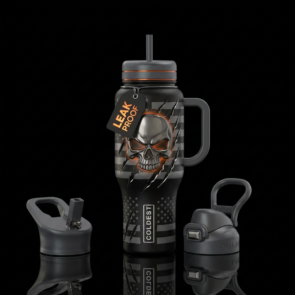 Matte black base, gunmetal silver accents,  burnt ... water bottle design