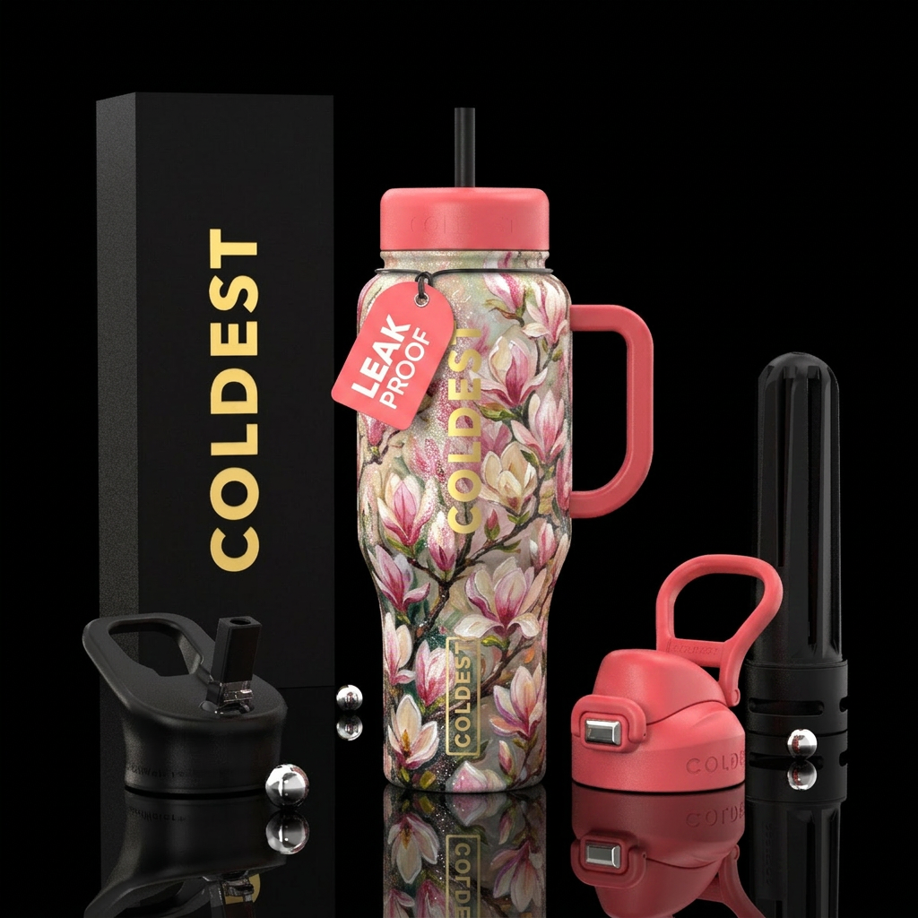 magnolia trees with magnolia flowers blooming,, sp... water bottle design