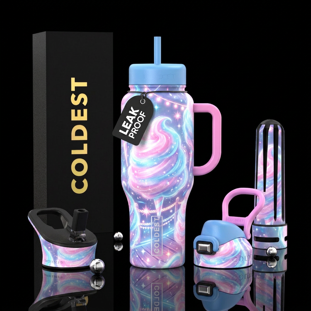 cotton candy, carnival,  boardwalk,  summer, glowi... water bottle design