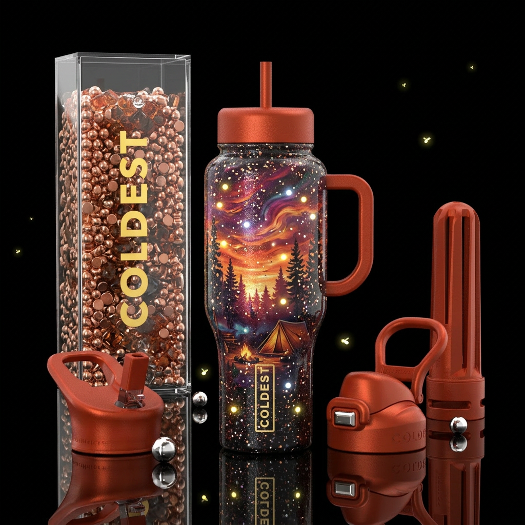 Summer sunset, camping,  forest,  fireflies,, spar... water bottle design